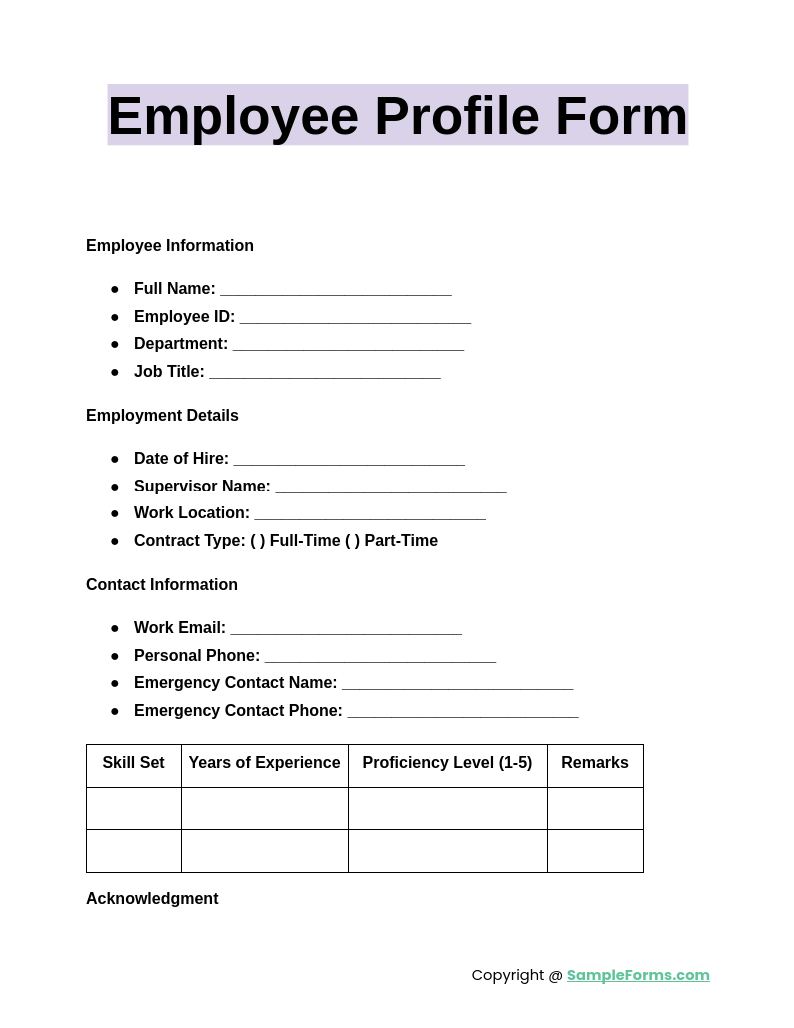 employee profile form