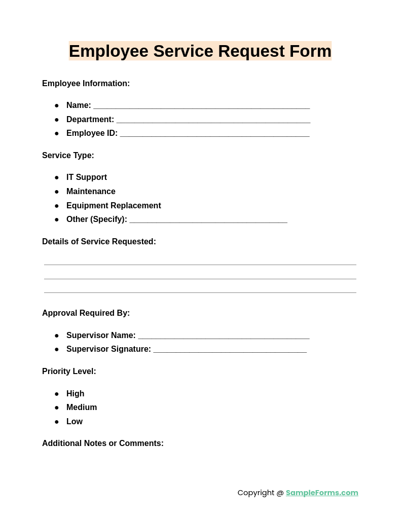 employee service request form