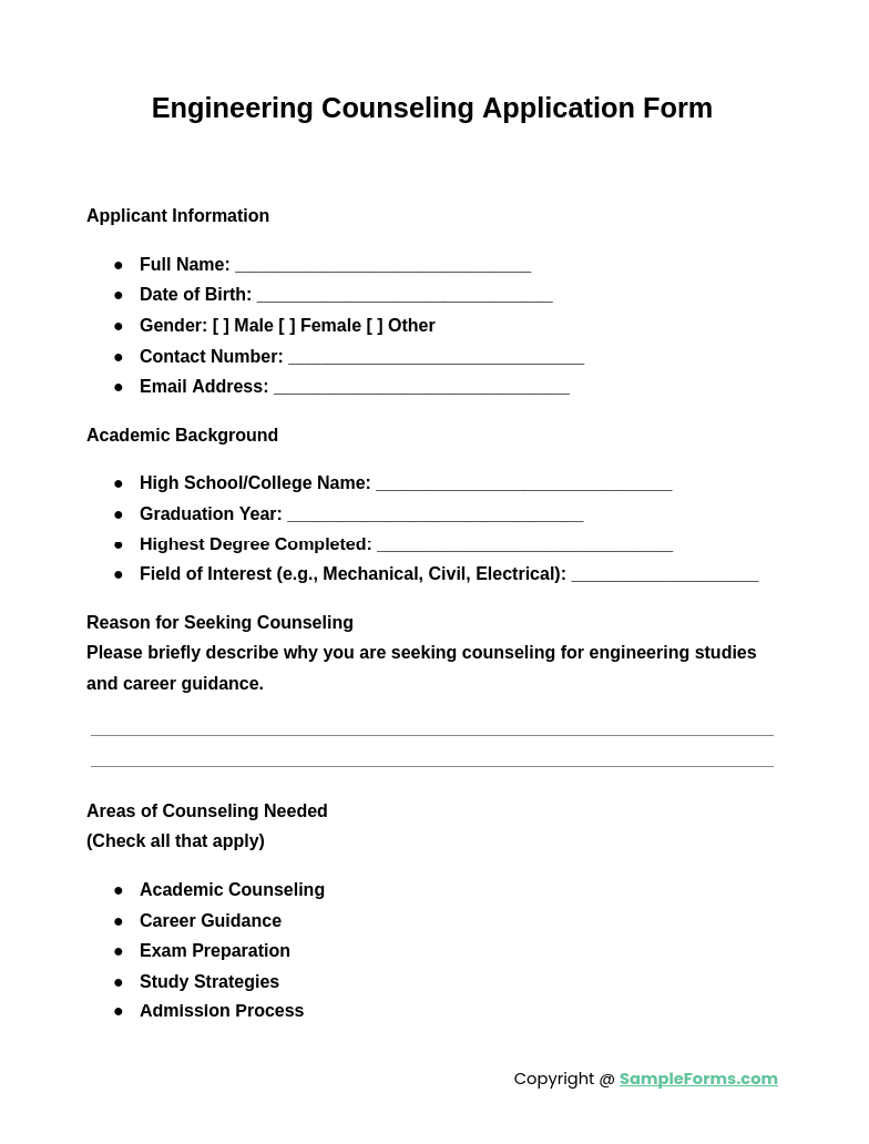 engineering counseling application form