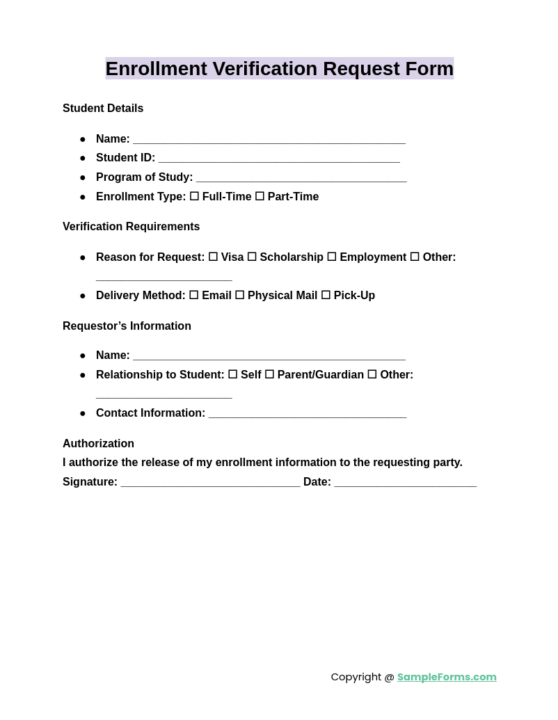 enrollment verification request form