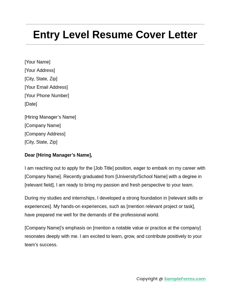 entry level resume cover letter