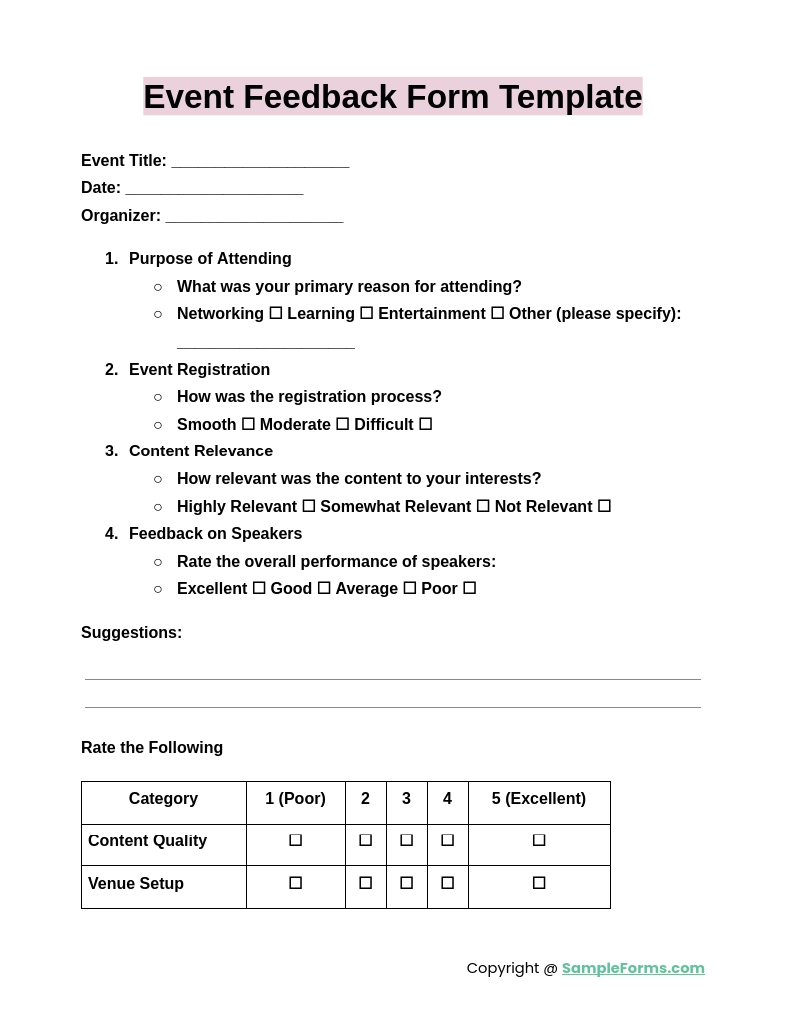 event feedback form template