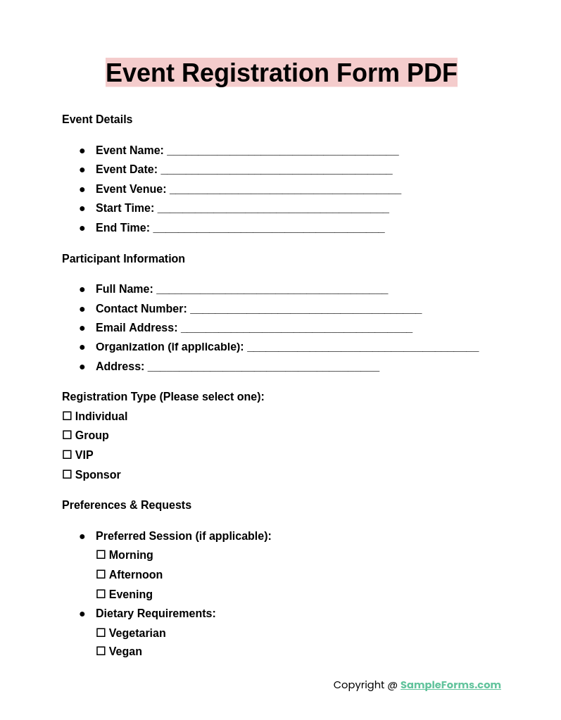 FREE 18+ Event Registration Form Samples, PDF, MS Word, Google Docs, Excel