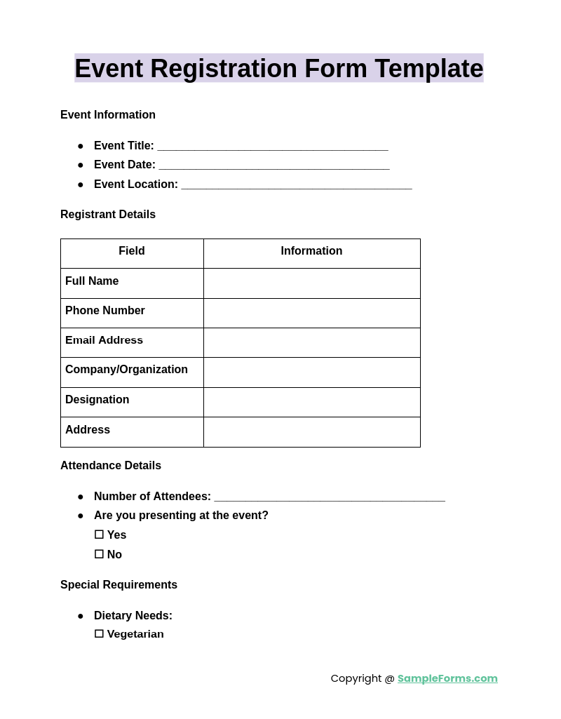 event registration form template