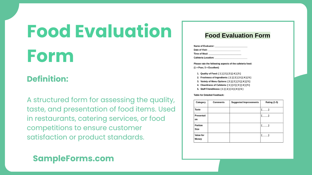 food evaluation form