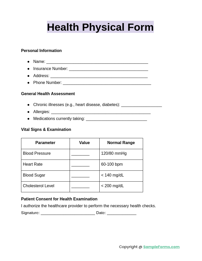 health physical form