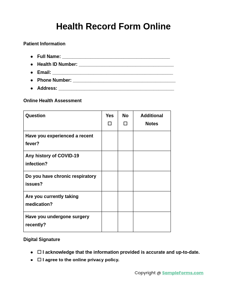 health record form online