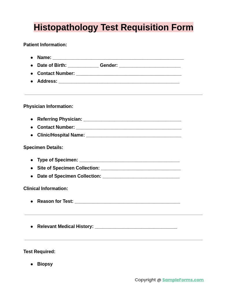 histopathology test requisition form