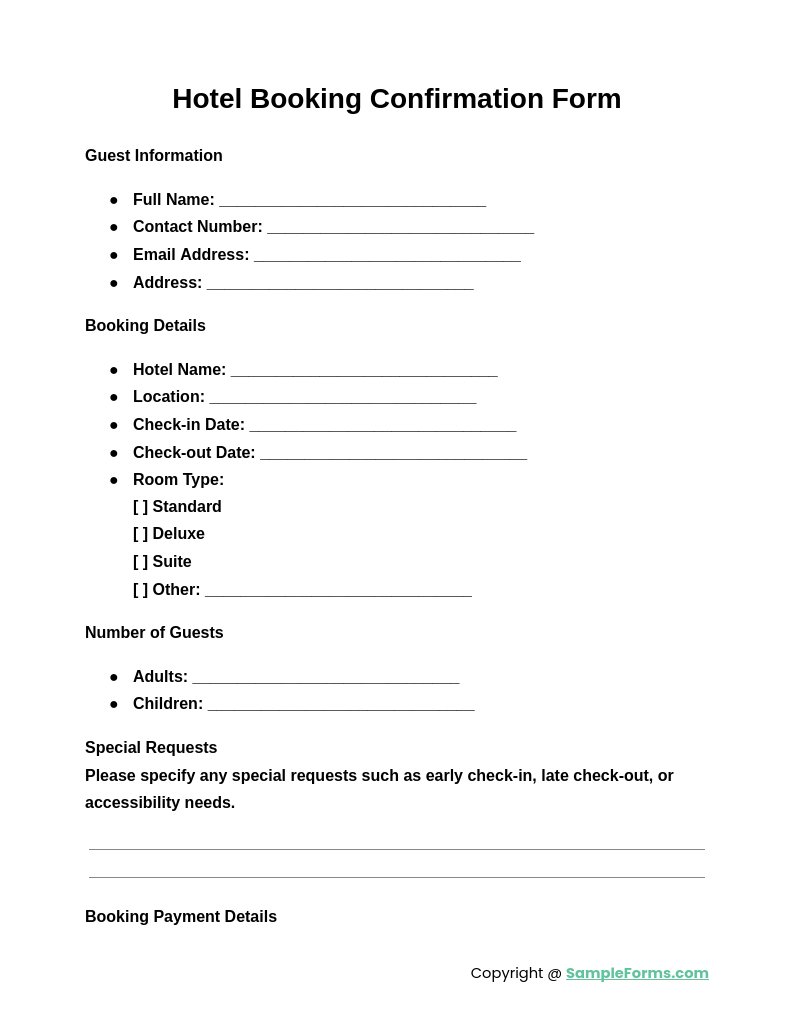 hotel booking confirmation form