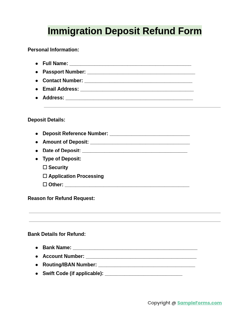 immigration deposit refund form