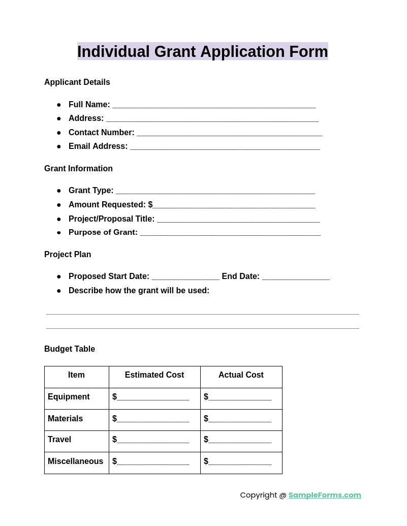 individual grant application form