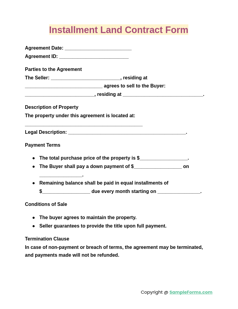 installment land contract form