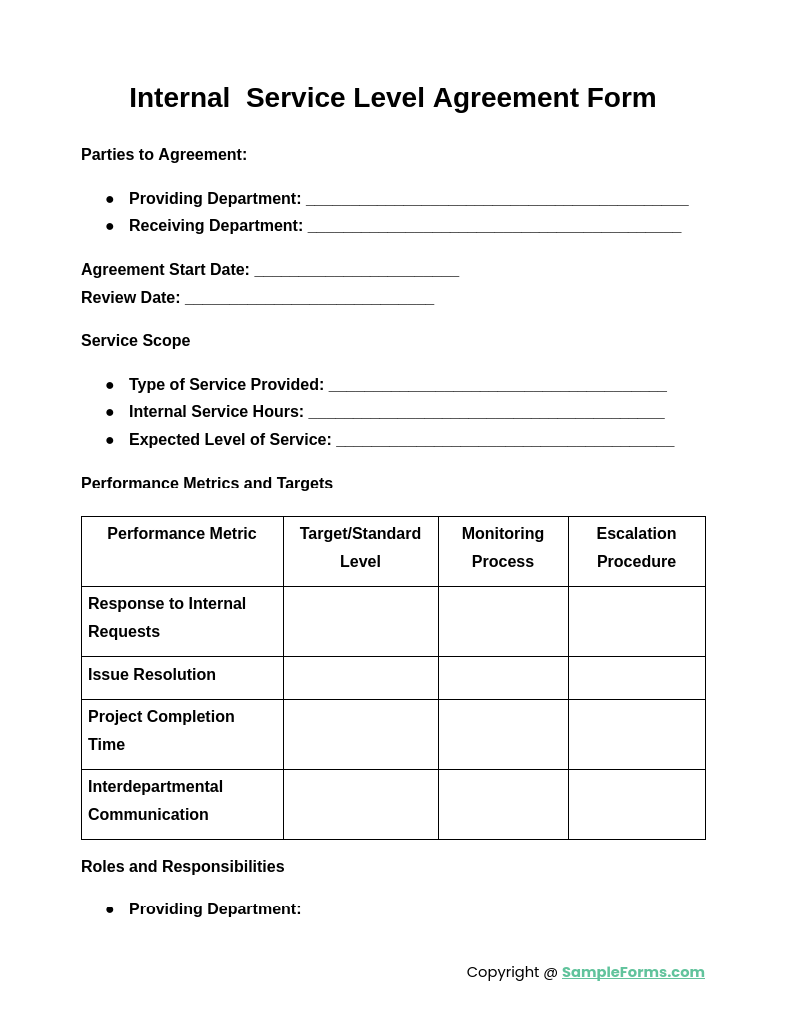 internal service level agreement form