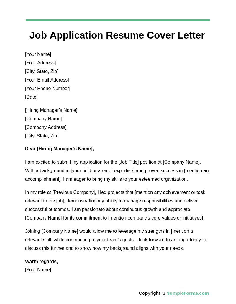 job application resume cover letter