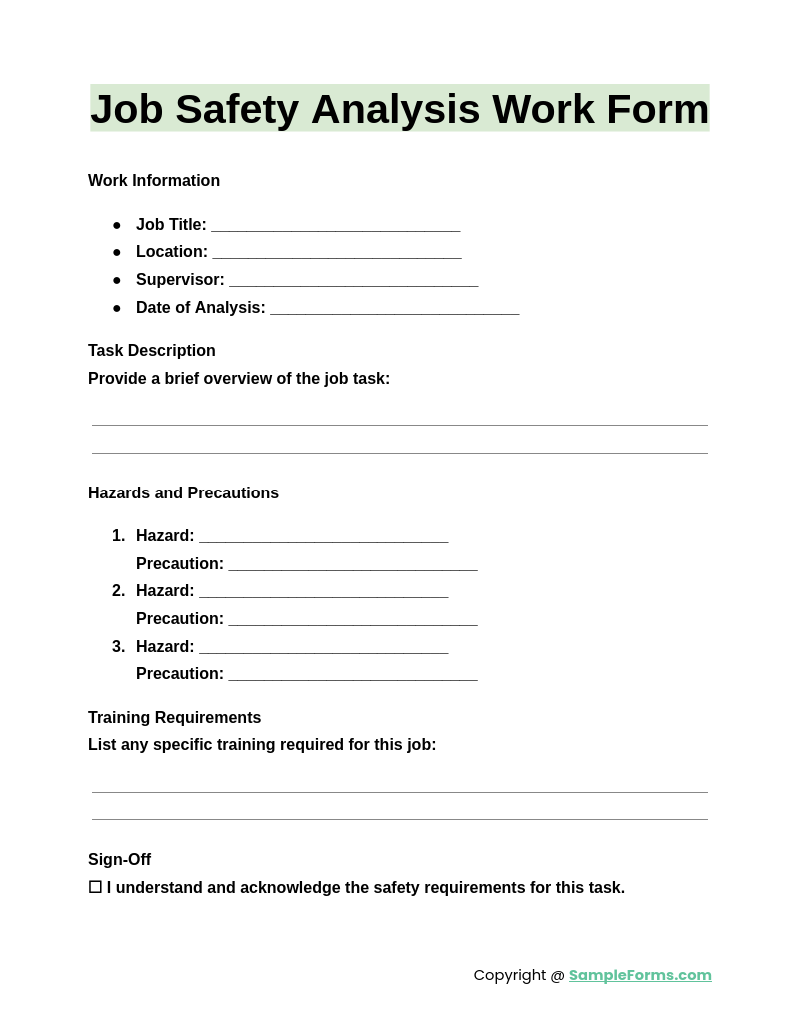 job safety analysis work form