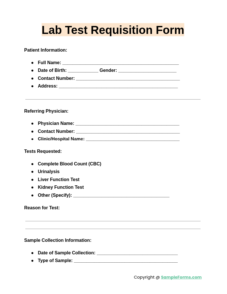 lab test requisition form