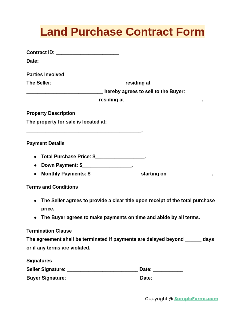 land purchase contract form