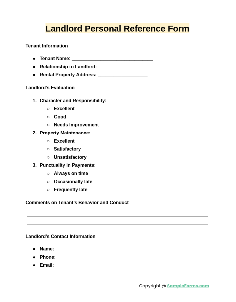 landlord personal reference form