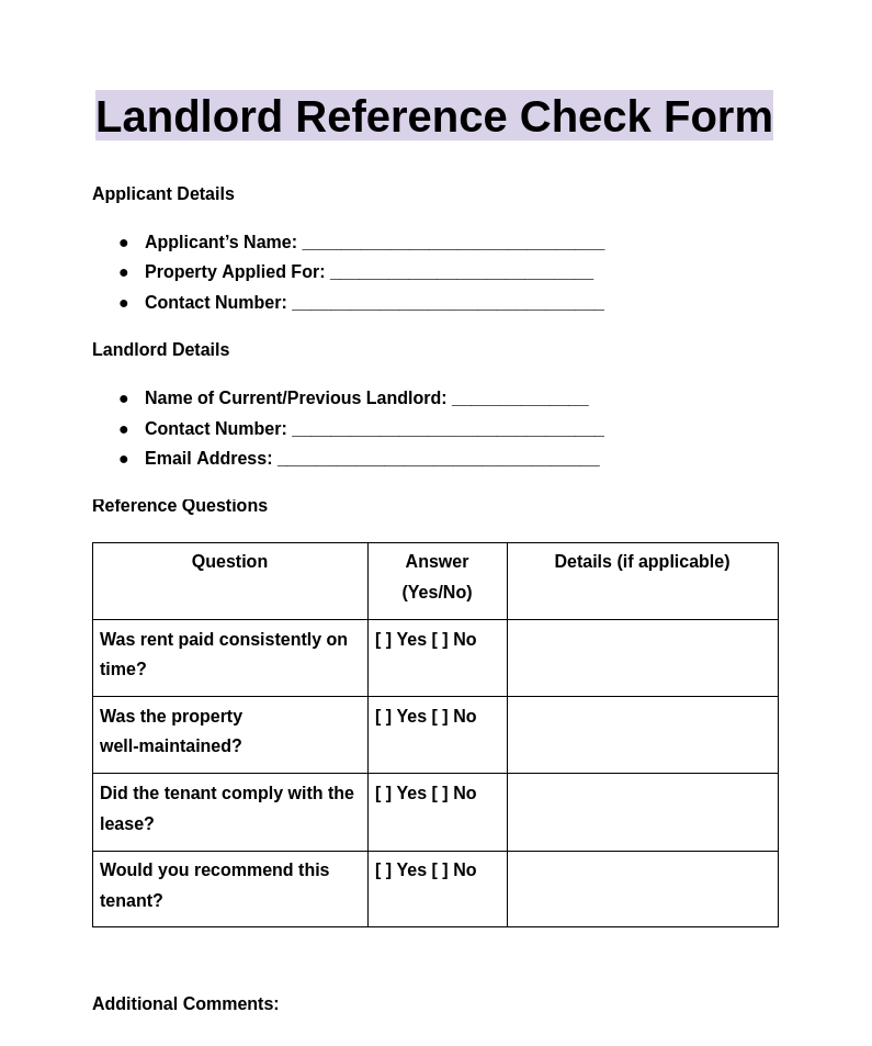 landlord reference check form