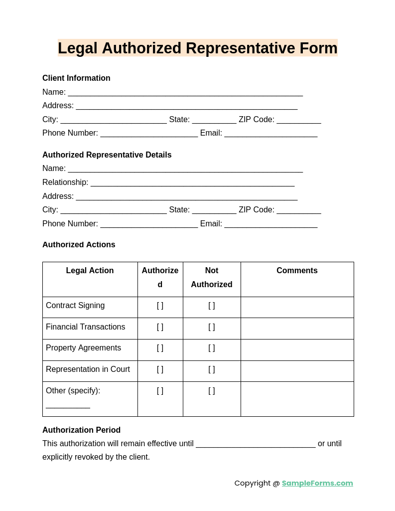 legal authorized representative form