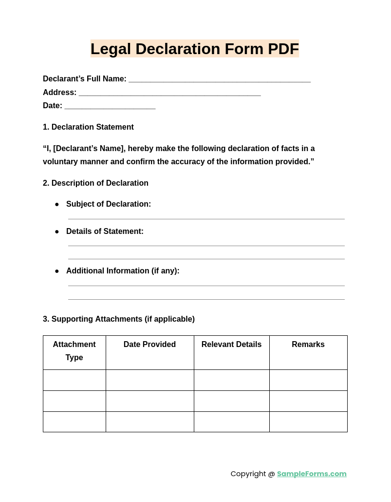 legal declaration form pdf