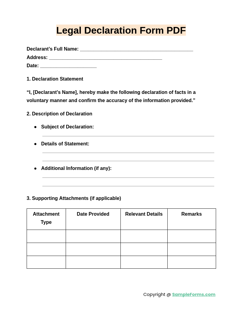 FREE 18+ Legal Declaration Form Samples, PDF, MS Word, Google Docs