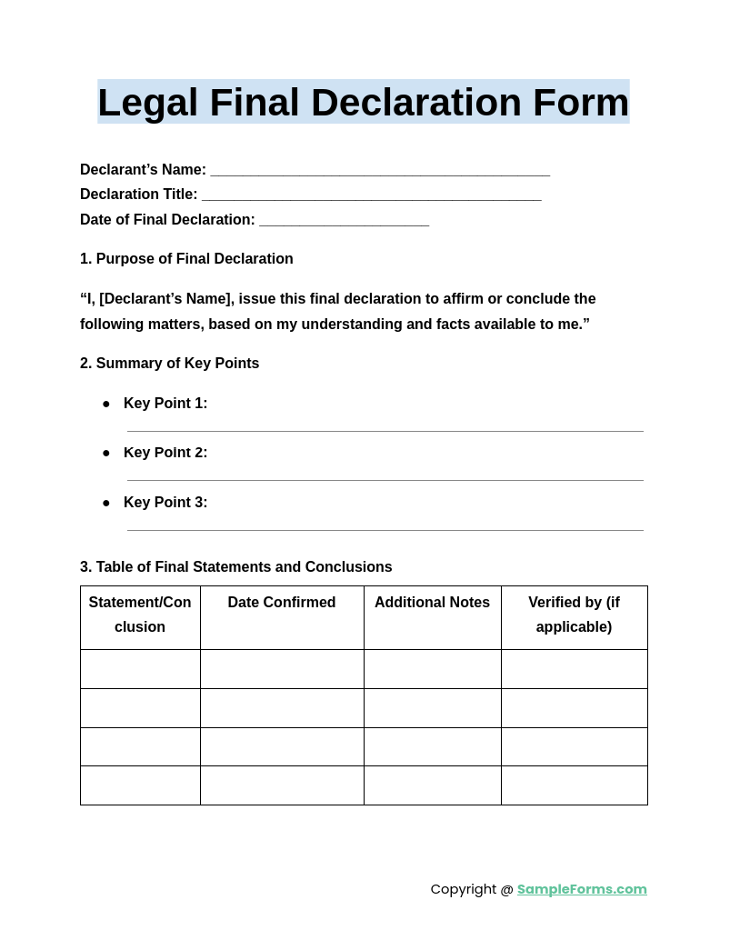 legal final declaration form