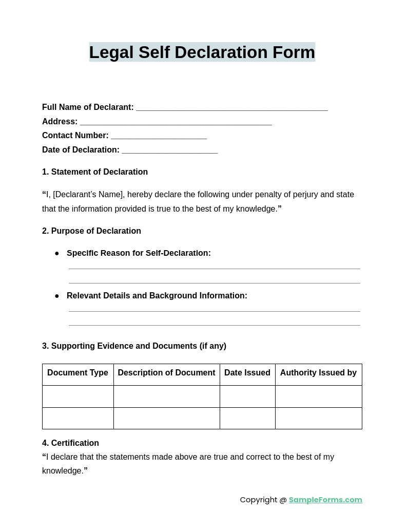 legal self declaration form