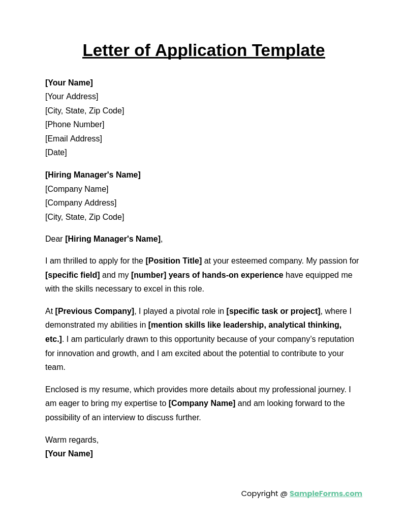 letter of application template