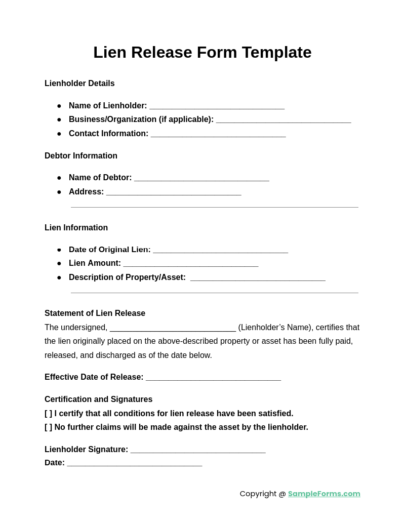 lien release form template