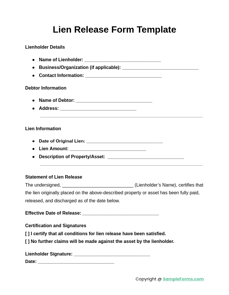 FREE 15+ Lien Release Form Samples, PDF, MS Word, Google Docs, Excel