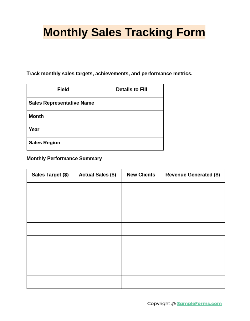 monthly sales tracking form