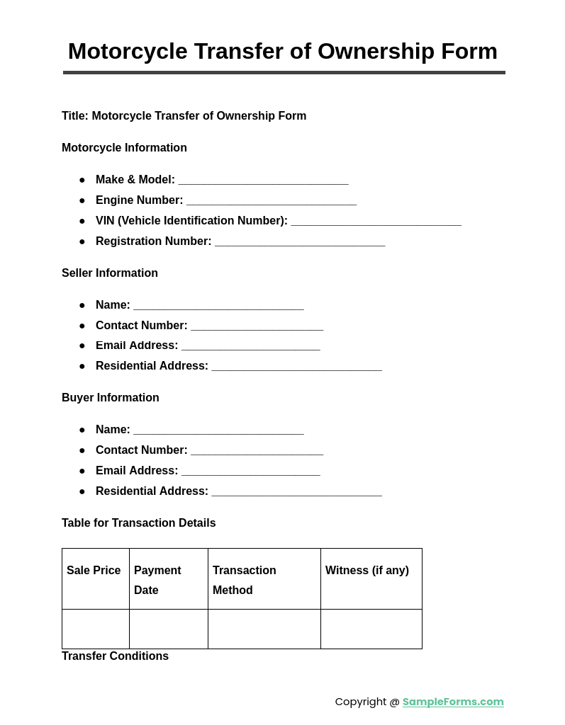 motorcycle transfer of ownership form