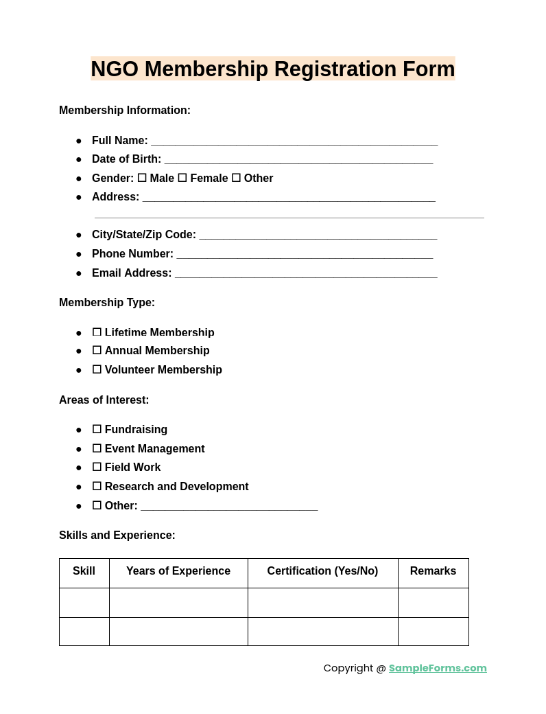 ngo membership registration form