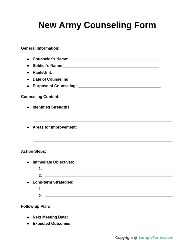 new army counseling form