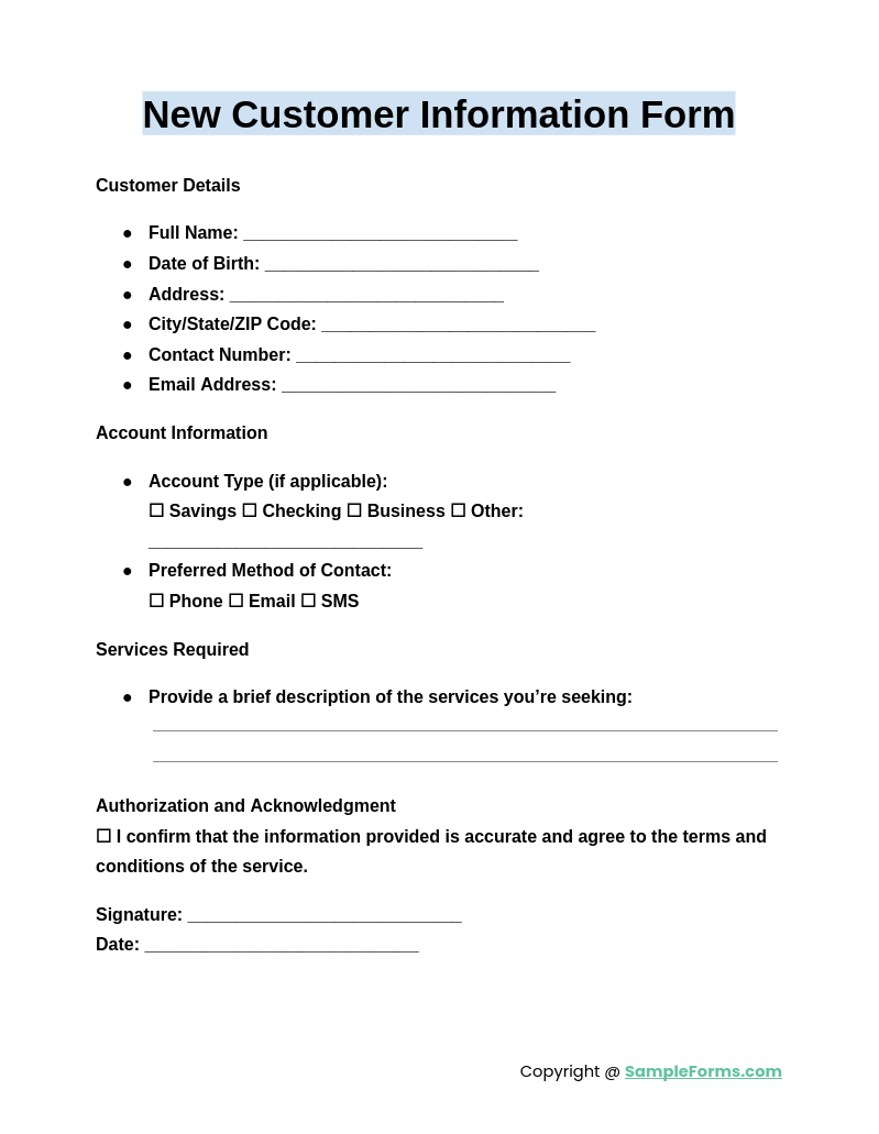 FREE 13+ Customer Information Form Samples, PDF, MS Word, Google Docs ...