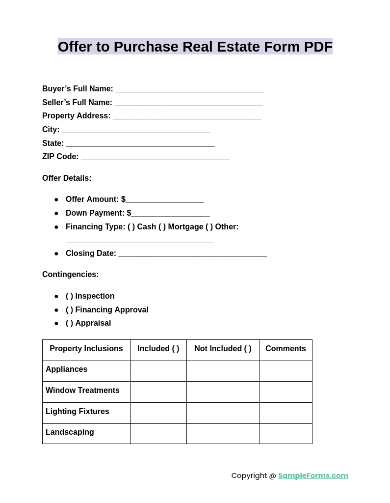 offer to purchase real estate form pdf