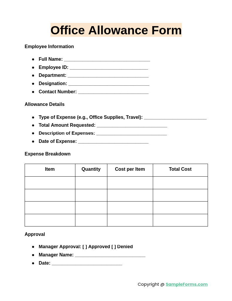 office allowance form