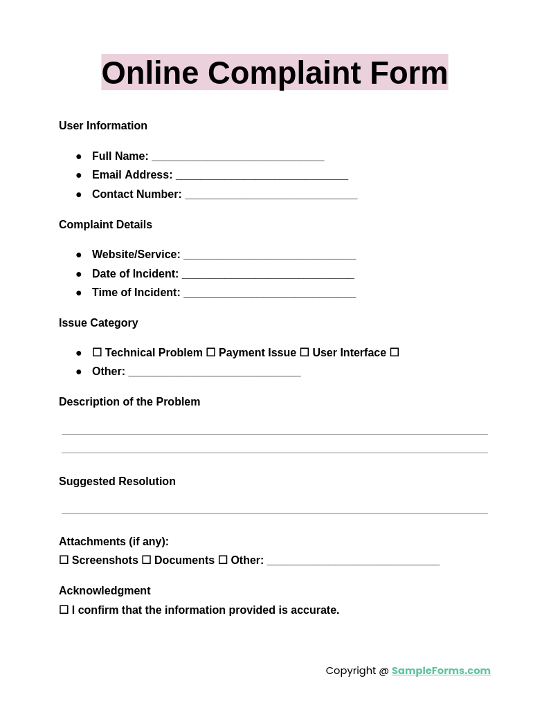 online complaint form