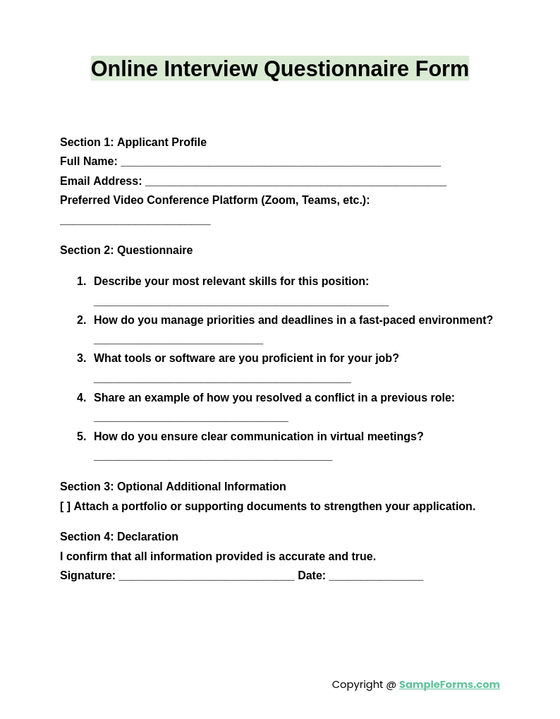 online interview questionnaire form