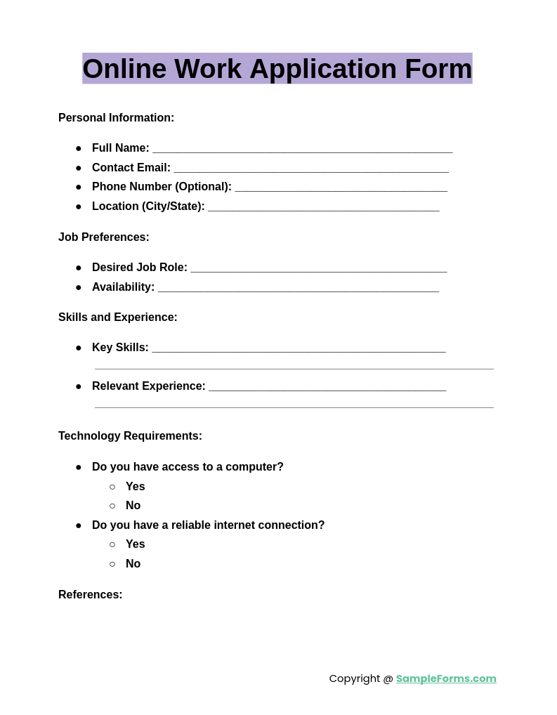 online work application form