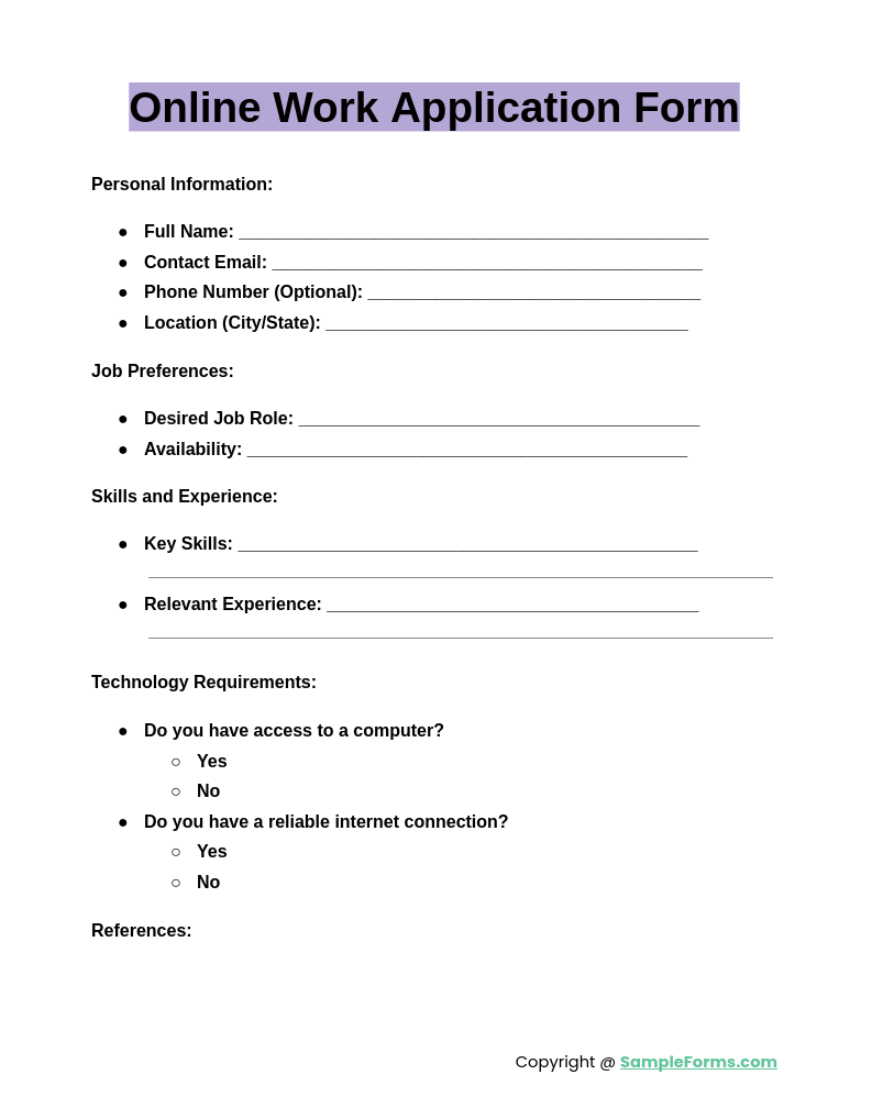 Work Done Application FREE 12+ Work Application Form Samples, PDF, MS Word, Google Docs