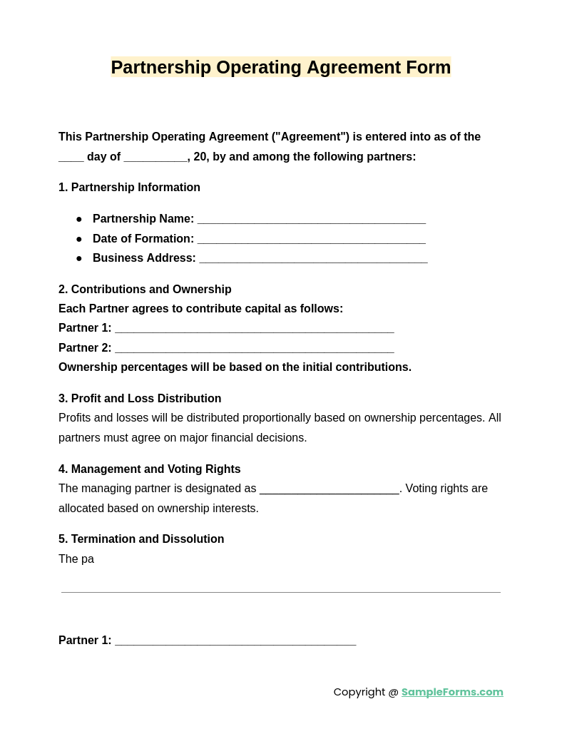 partnership operating agreement form