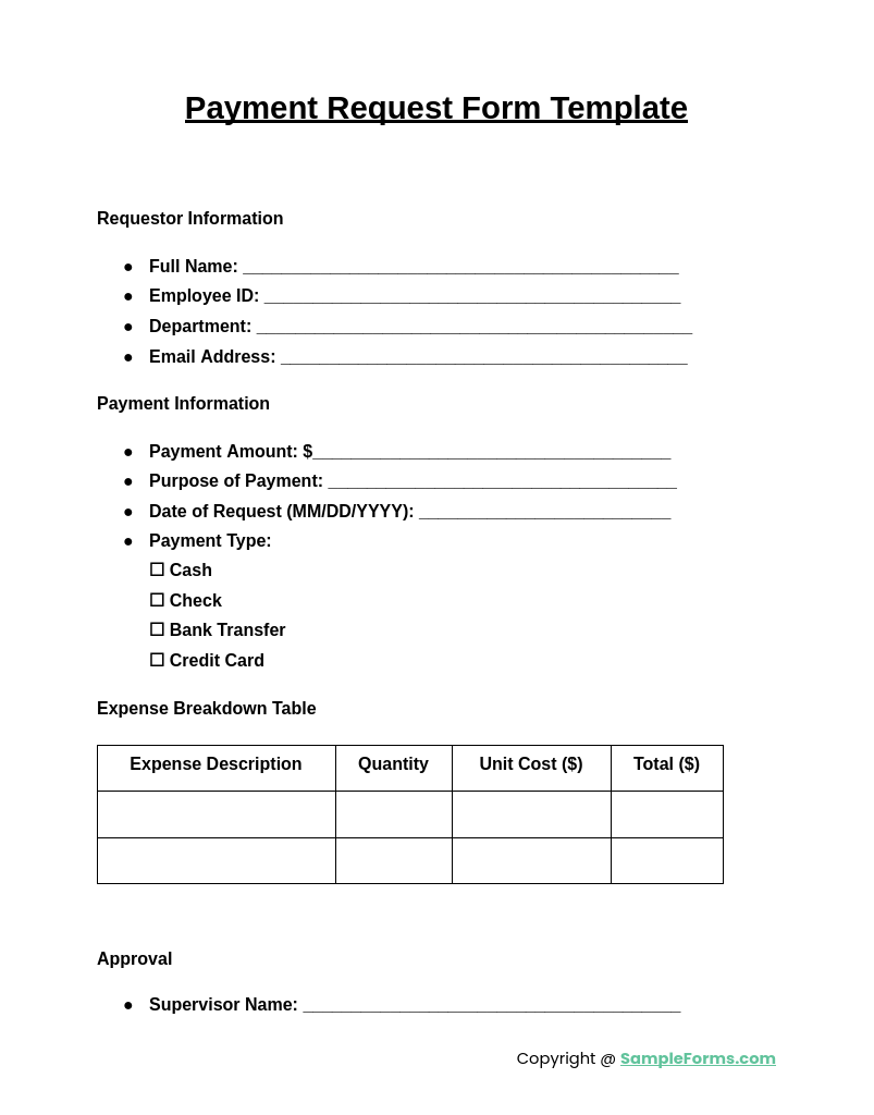 payment request form template