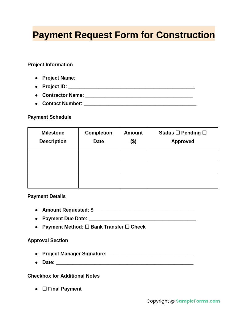 payment request form for construction