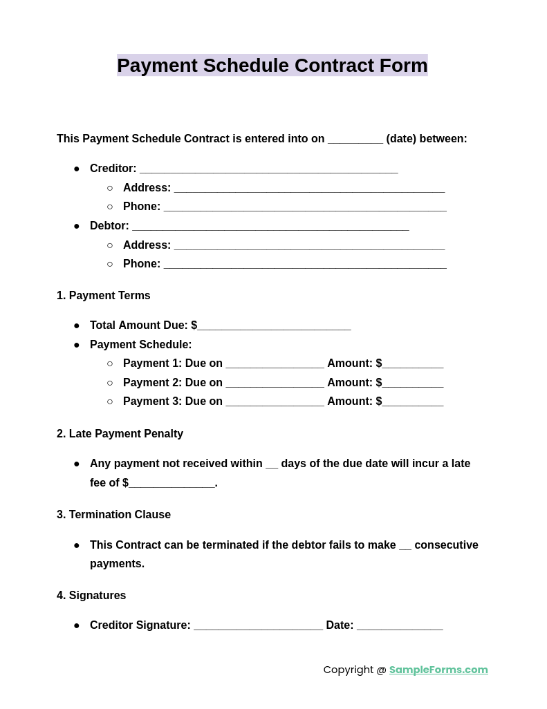 payment schedule contract form