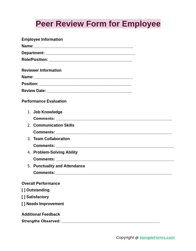 peer review form for employee