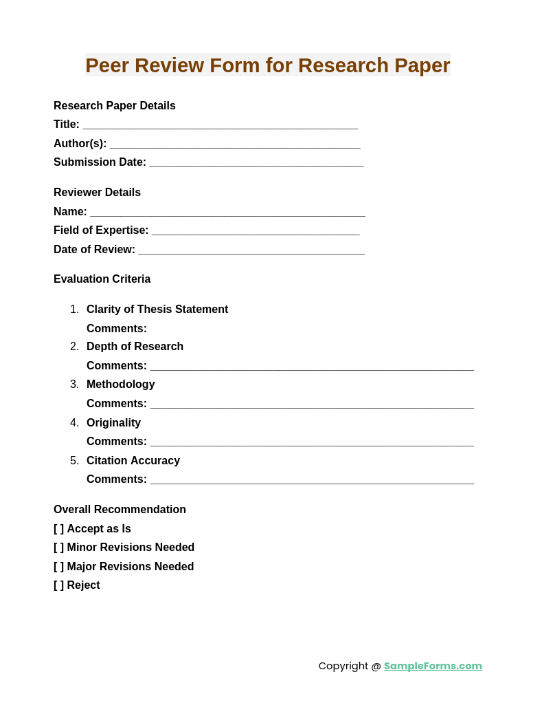 peer review form for research paper