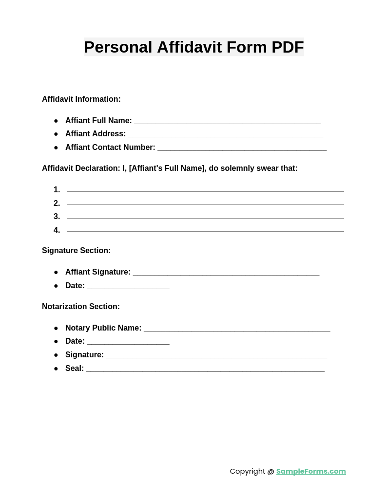 personal affidavit form pdf