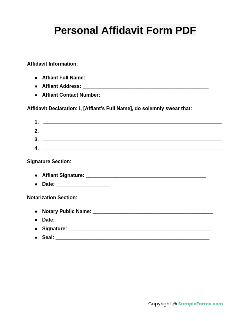 FREE 11+ Personal Affidavit Form Samples, PDF, MS Word, Google Docs